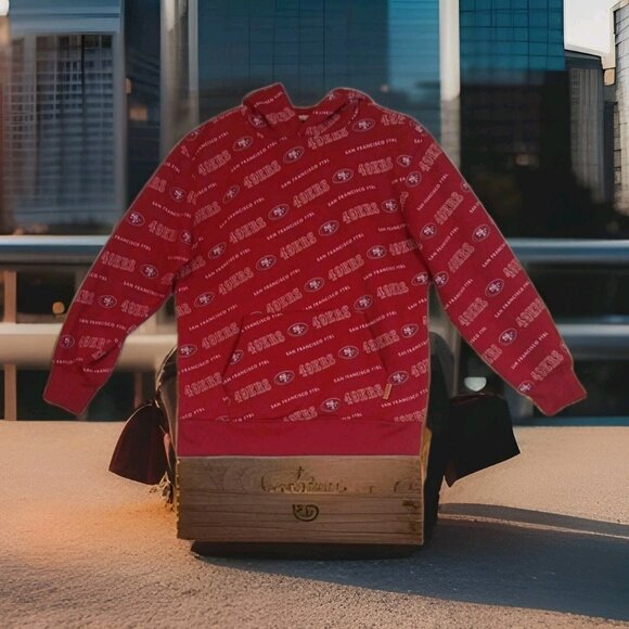 Team Apparel NFL 49ers Red Hooded Sweatshirt - Size Large - Silk Screened Logo - Picture 1 of 9